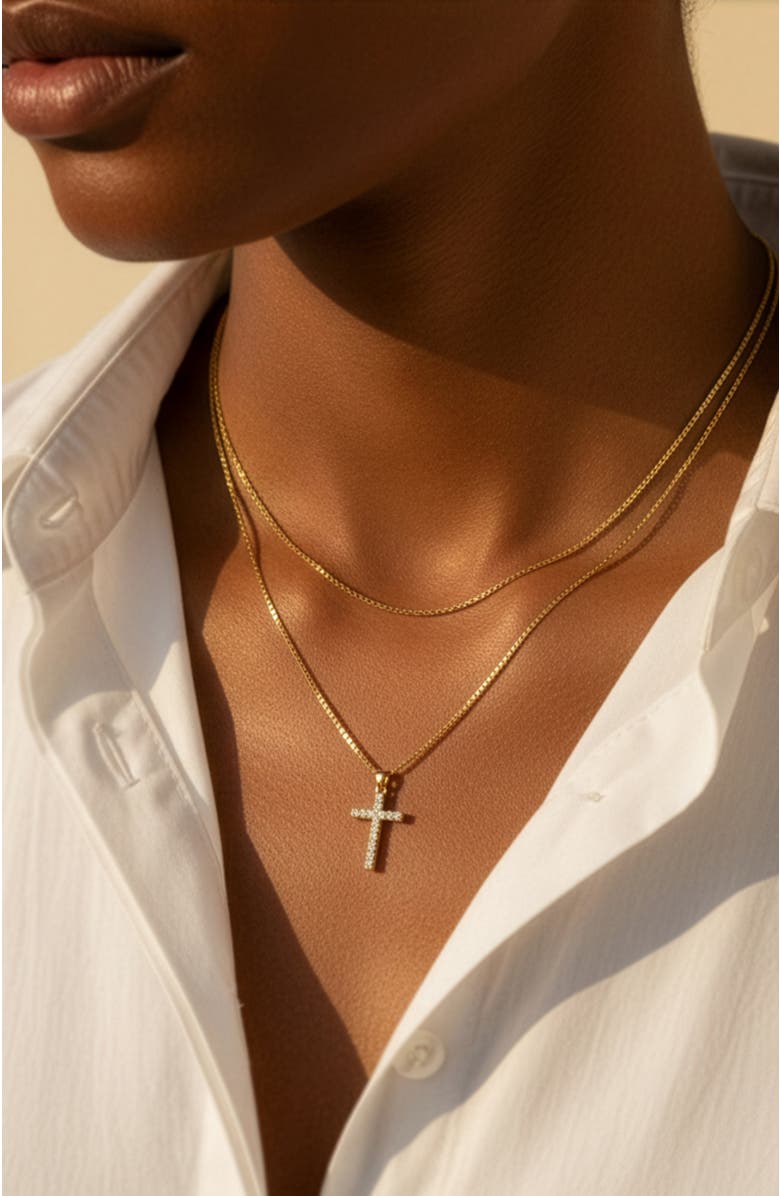 Mint & Lily Dainty Cable Necklace with Pave Cross Chain Necklace Stacking Set, Alternate, color, Gold