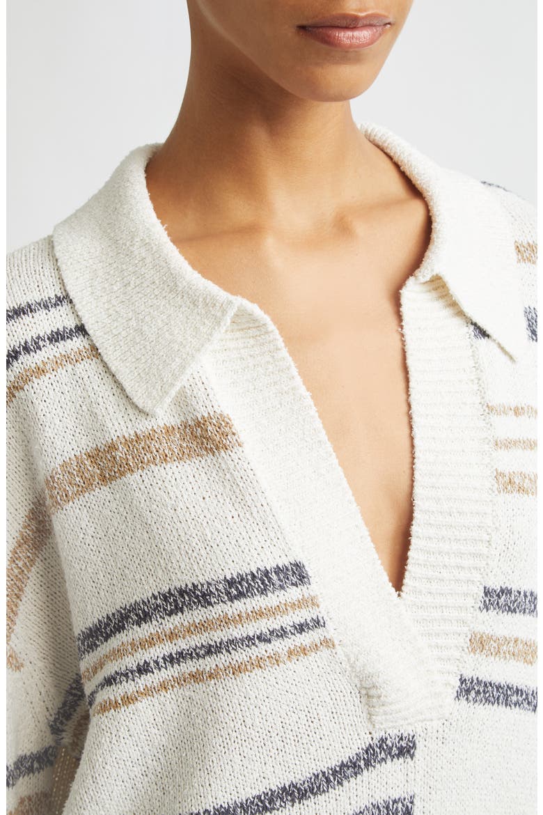 V Neck Long Sleeve Polo Sweater, Alternate, color, IVORY MULTI