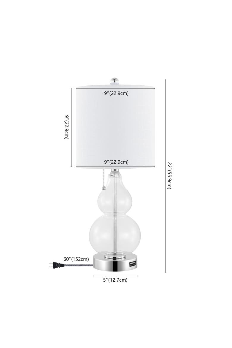 Cora 22" Classic Vintage Glass LED Table Lamp with USB Charging Port, Alternate, color, Chrome/Clear