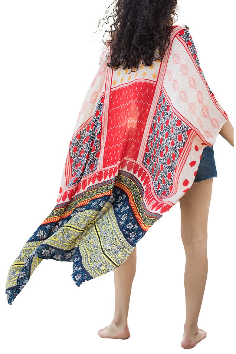 Mixed Print Ruana, Alternate, color, RED