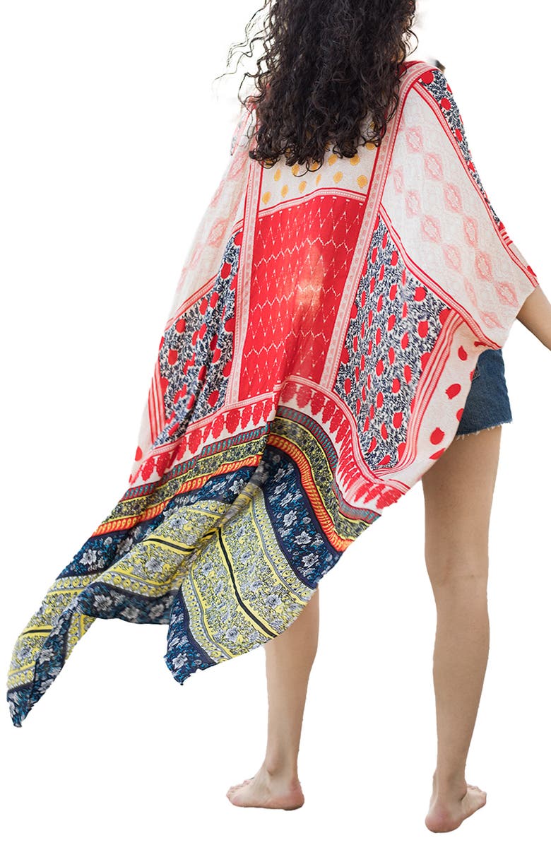 SAACHI Mixed Print Ruana, Alternate, color, Red