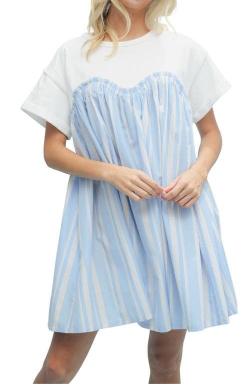 Wishlist Stripe Twofer Mixed Media Cotton Babydoll Dress In Blue