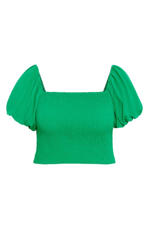 City Chic Dylan Smocked Puff Sleeve Crop Top In Green