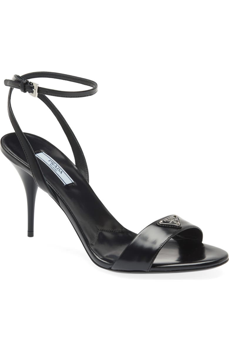Prada Triangle Logo Ankle Strap Sandal, Main, color,
