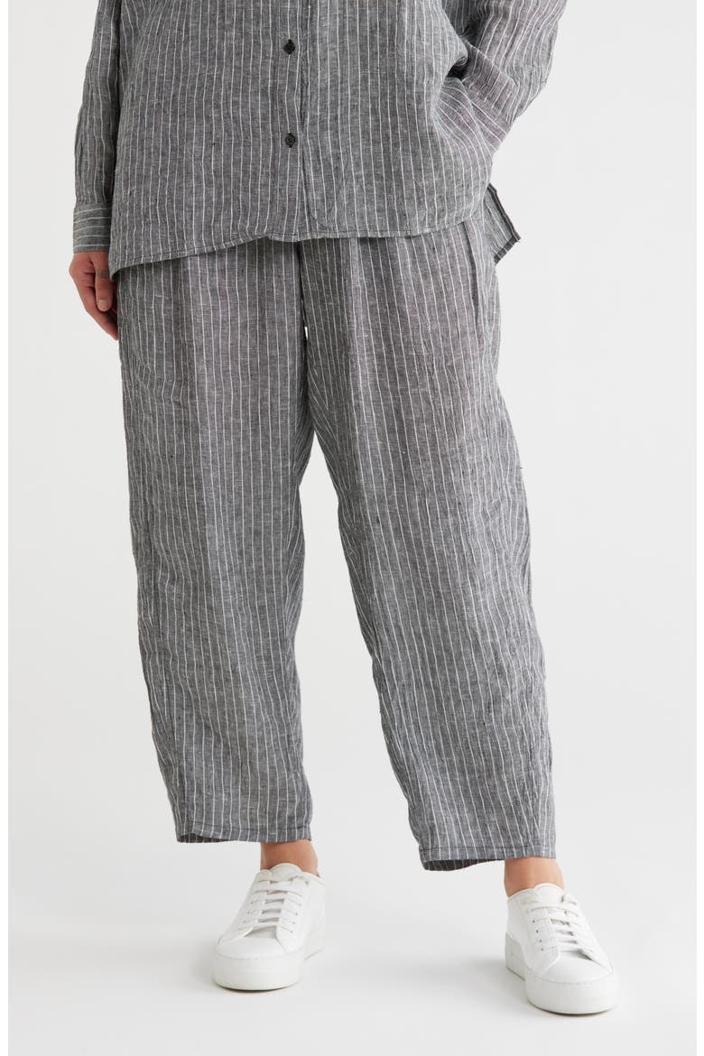 Cropped Lantern Linen Pants, Main, color, BLACK/ WHITE