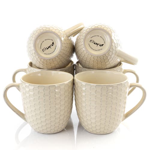 Elama Honeycomb 6 Piece 15 Ounce Round Stoneware Mug Set In Neutral