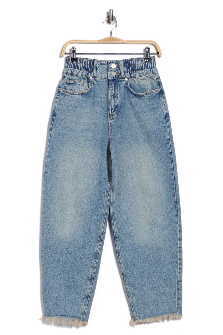 Hailey Fray Hem Barrel Leg Jeans, Alternate, color, MID INDIGO