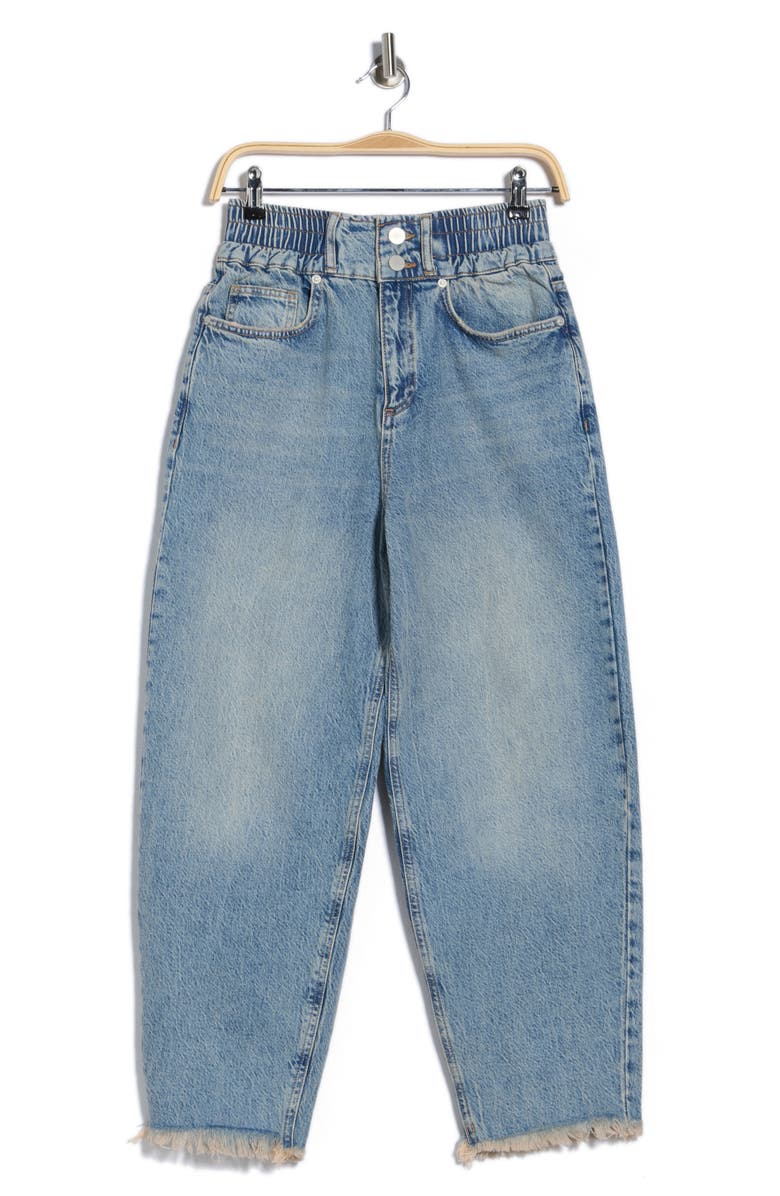 AllSaints Hailey Fray Hem Barrel Leg Jeans, Alternate, color, Mid Indigo