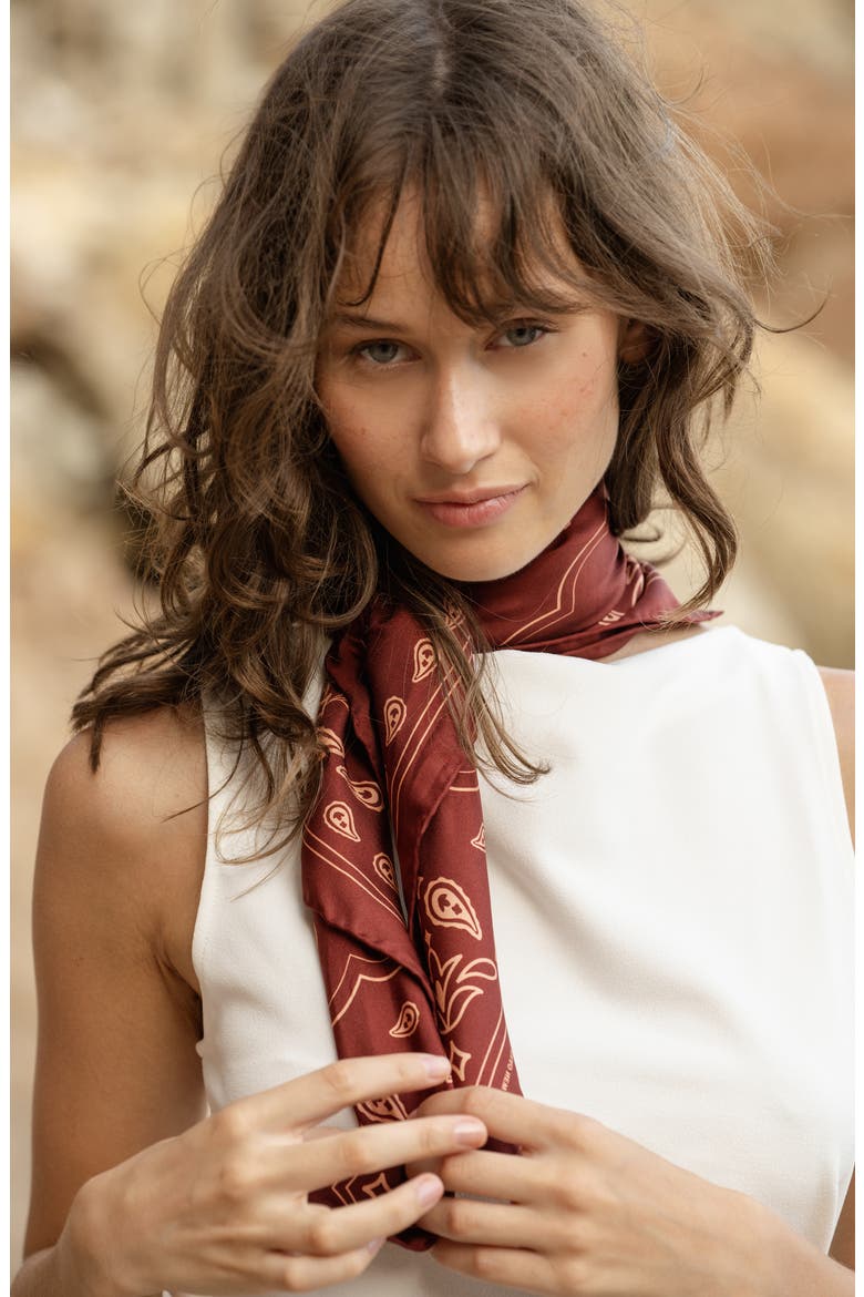 Scarlet Paisley Double Sided Silk Scarf, Alternate, color, Red