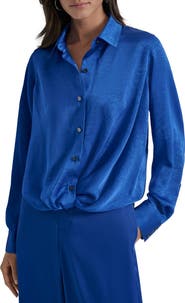 DKNY Twist Front Crinkle Satin Shirt