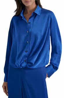 DKNY Twist Front Crinkle Satin Shirt