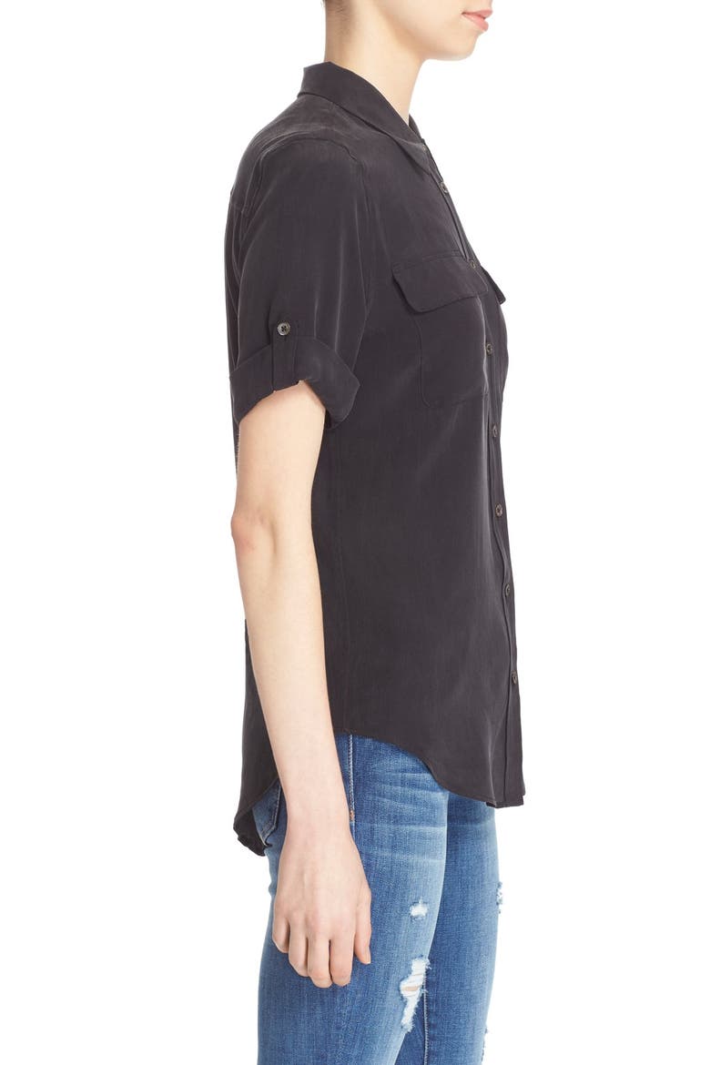 Slim Signature Short Sleeve Silk Shirt, Alternate, color, TRUE BLACK