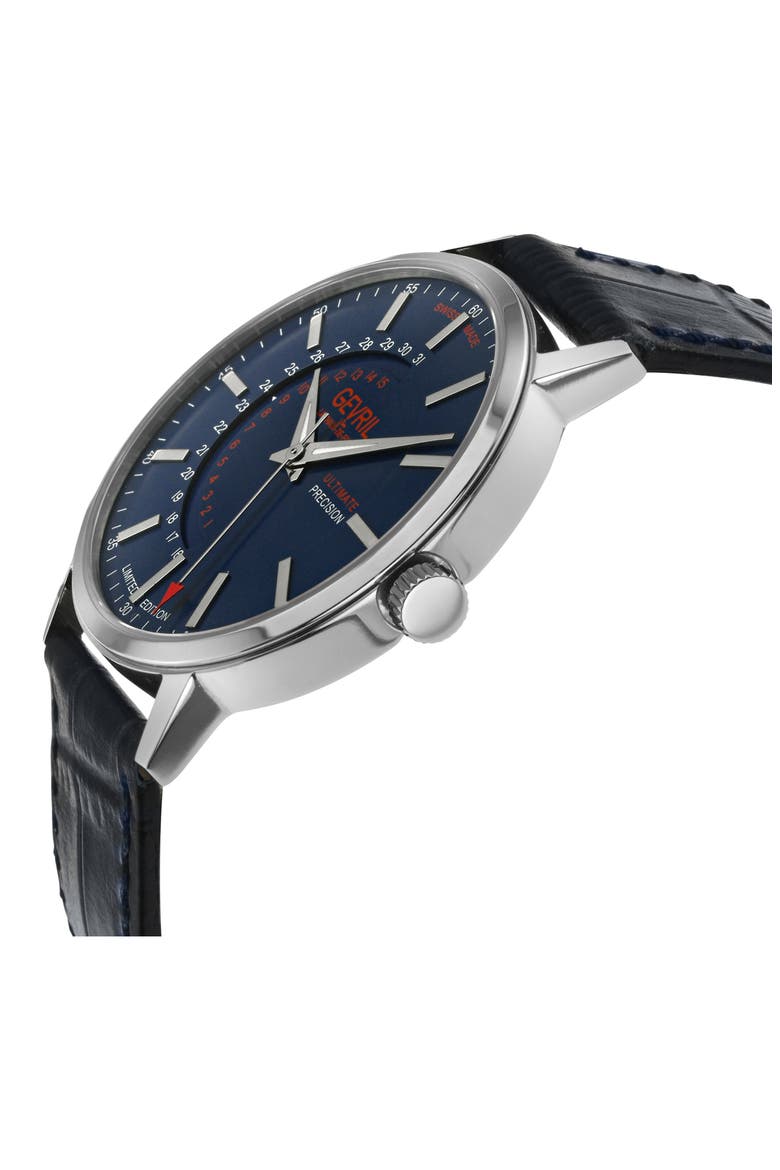 Guggenheim Ultra Thin Automatic Leather Strap Watch, Alternate, color, BLUE