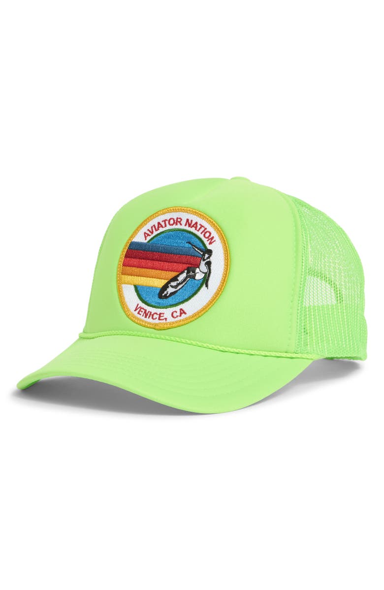 Aviator Nation Signature Trucker Hat, Main, color, Neon Green