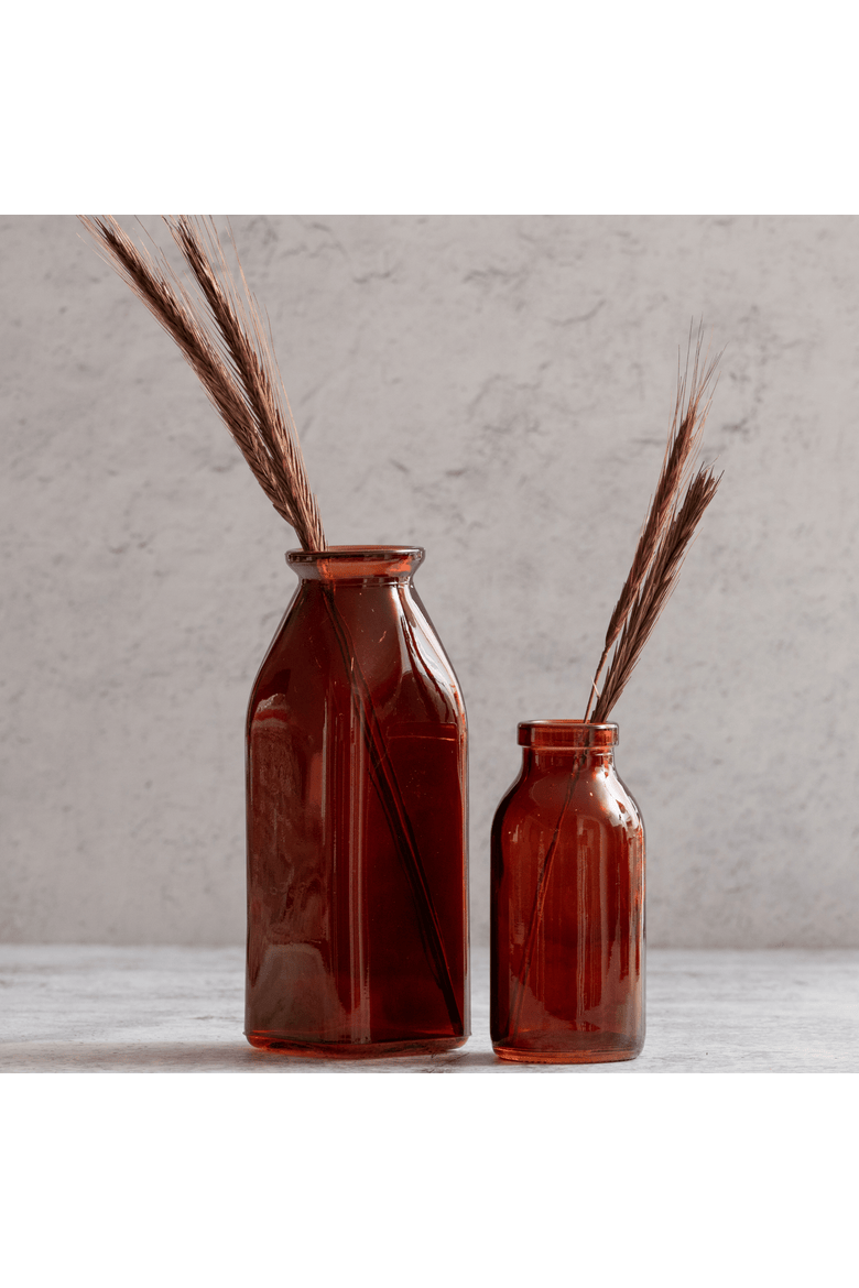 Red Vintage Glass Bottle Vase Set of 2, Alternate, color, Red