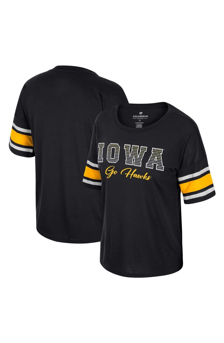 COLOSSEUM Women's Colosseum Black Iowa Hawkeyes I'm Gliding Here Rhinestone T-Shirt, Alternate, color, 