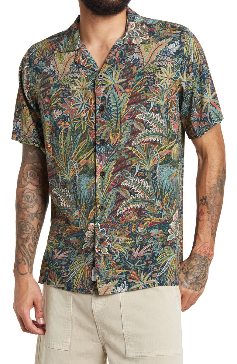 Onia Vacation Camp Collar Foliage Print Regular Fit Shirt, Main, color, 