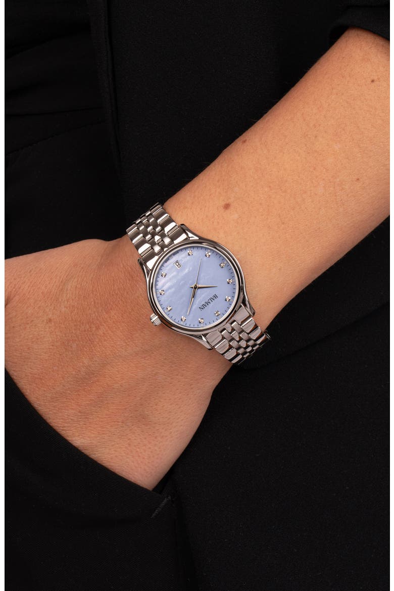 Beleganza Diamond & Mother-of-Pearl Bracelet Watch, 32mm, Alternate, color, BLUE MOP STAINLESS STEEL