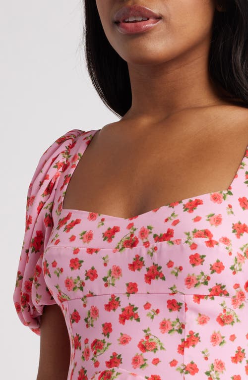 Wayf Agatha Floral Tiered Ruffle Midi Dress In Red Mni Roses