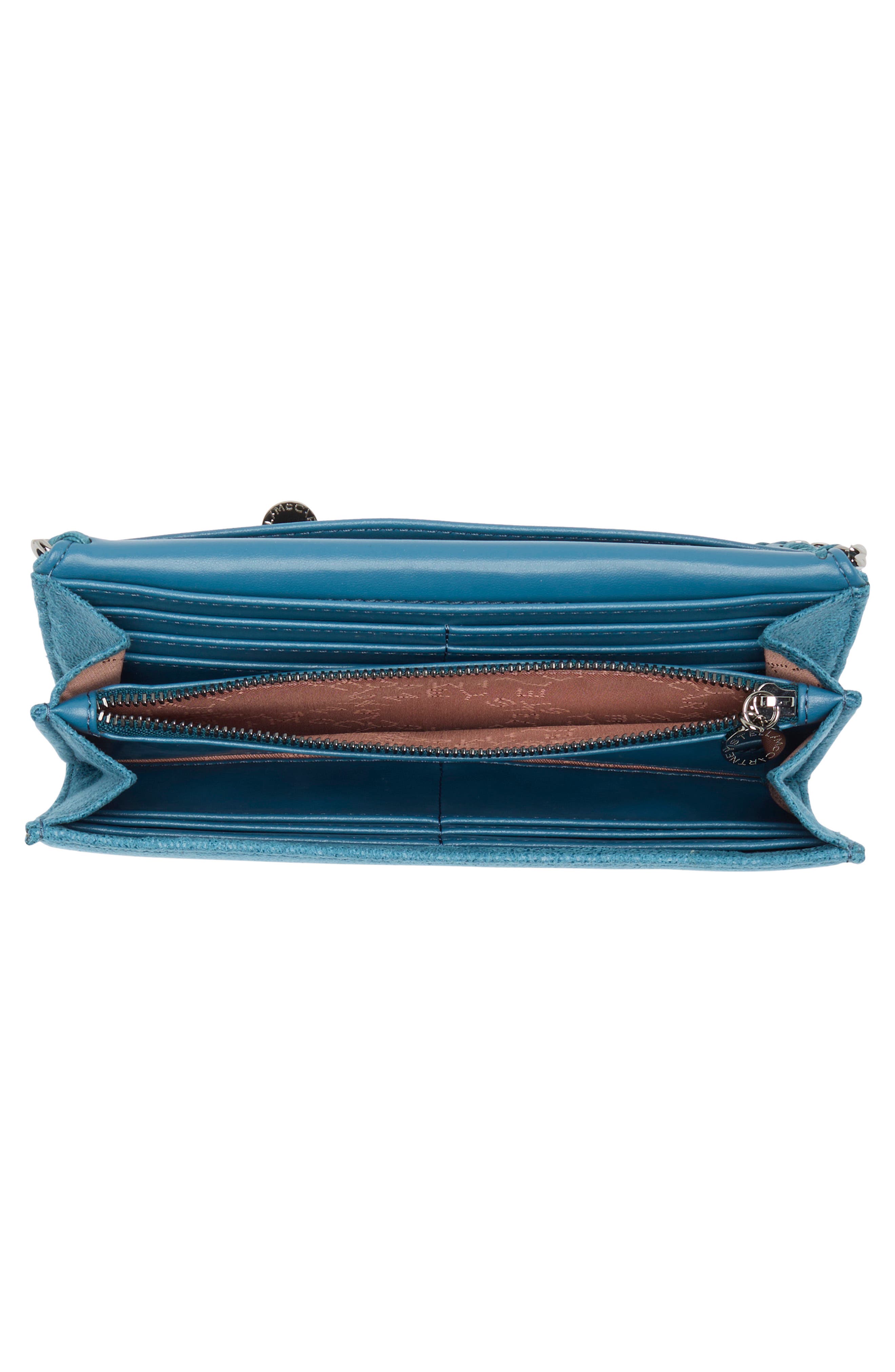 Stella McCartney Mini Falabella Metallic Wallet, Alternate, color, 