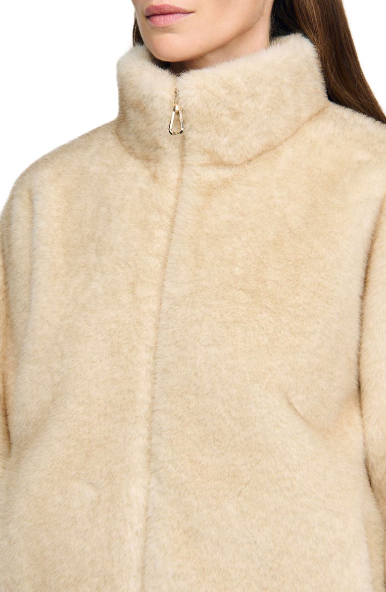 SANDRO Faux fur jacket, Alternate, color, Beige