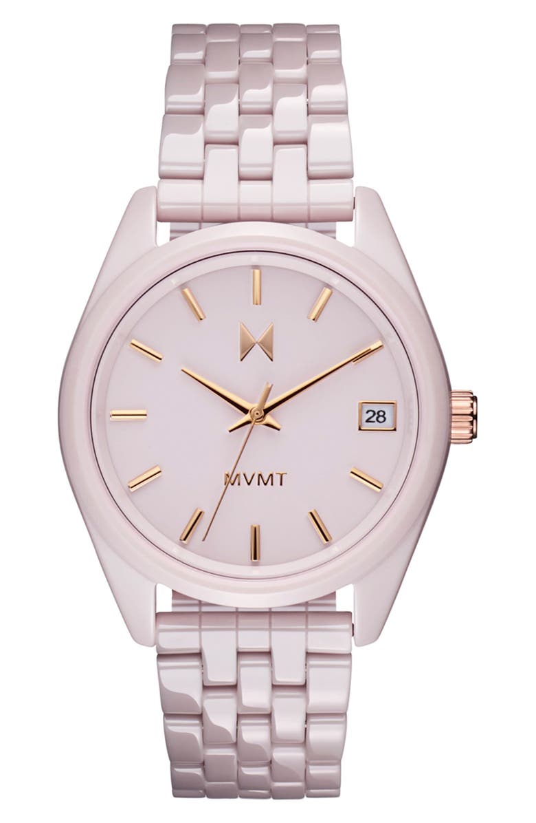 MVMT Rise Boyfriend Ceramic Bracelet Watch, 36mm, Main, color, Blush