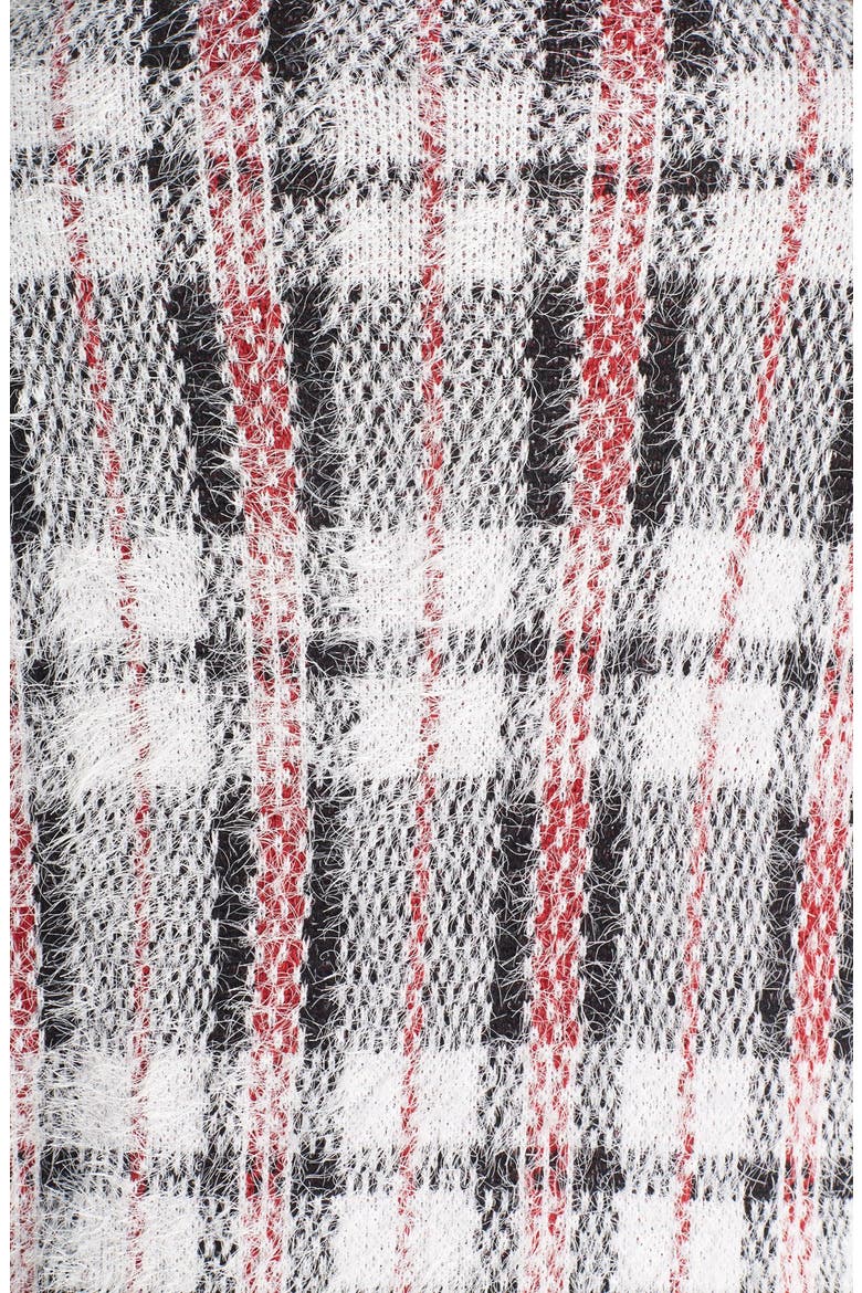 Plaid Eyelash Yarn Sweater, Alternate, color, WHITE/ BLACK/ RED