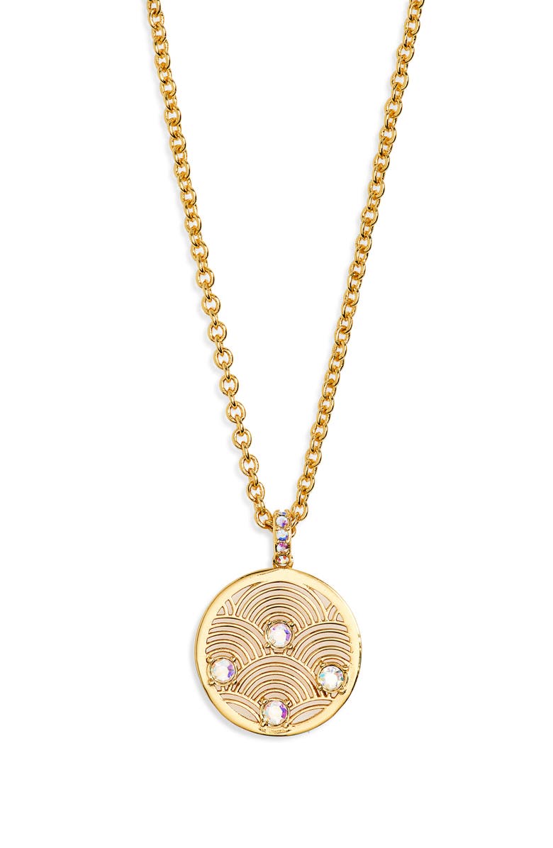 Kurt Geiger London Southbank Rainbow Round Pendant Necklace, Alternate, color, Crystal Abalone