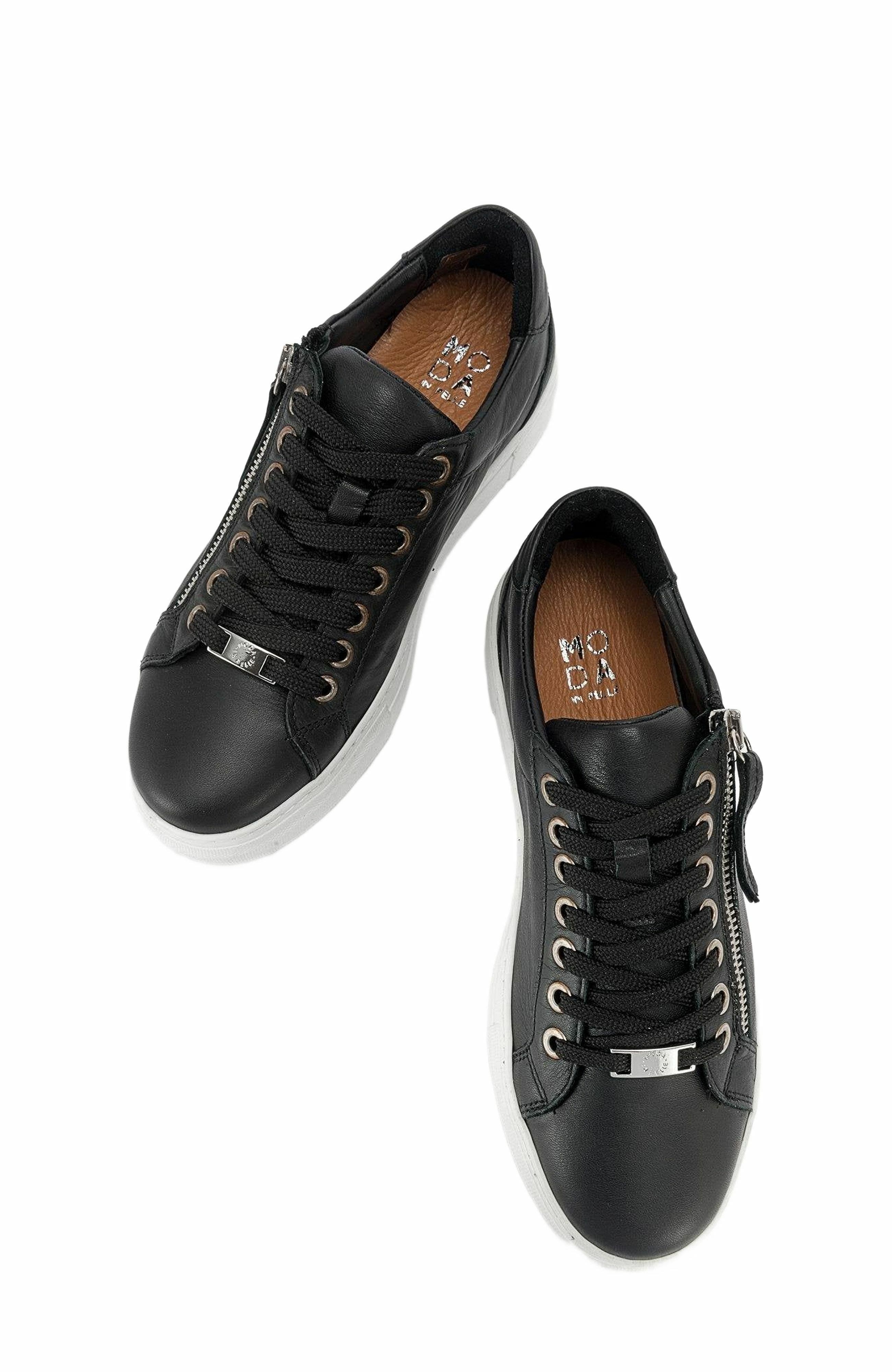 Forever 
Always Shoes Beryl Leather Zip Sneaker, Alternate, color, Black Leather
