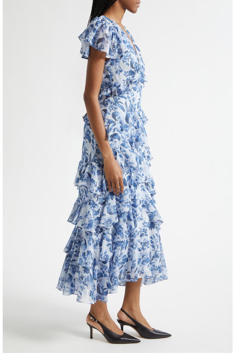 Floral Tiered Ruffle Dress, Alternate, color, NIGHT TIDE MULTI