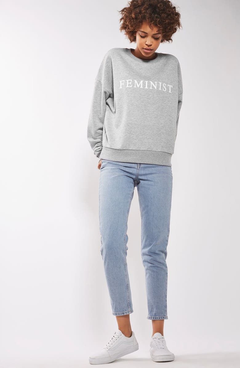 Topshop Feminist Sweatshirt, Alternate, color,