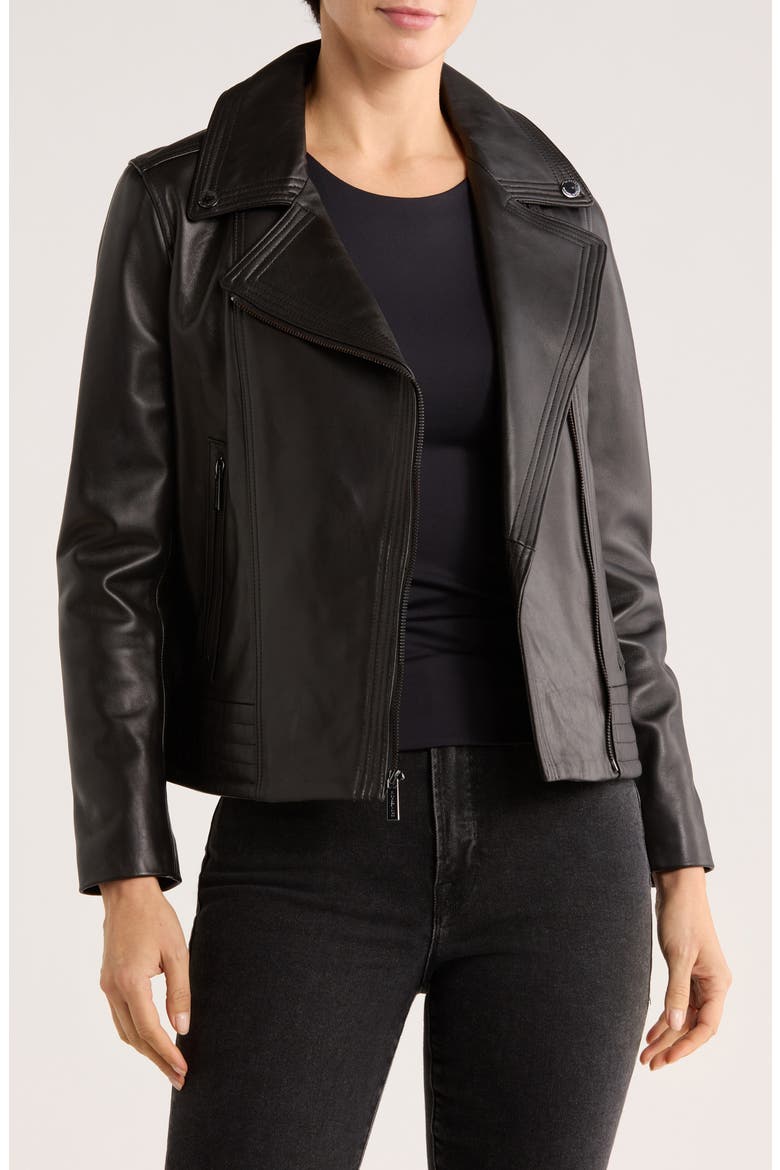Asymmetric Leather Jacket, Alternate, color, BLACK