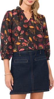 Vince Camuto Floral Tie Neck Cotton Top