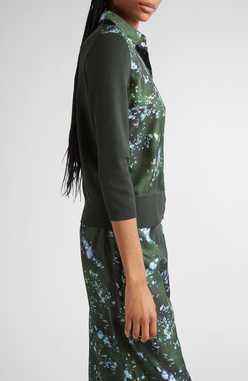 Lafayette 148 New York Tree Print Mixed Media Cardigan In Green