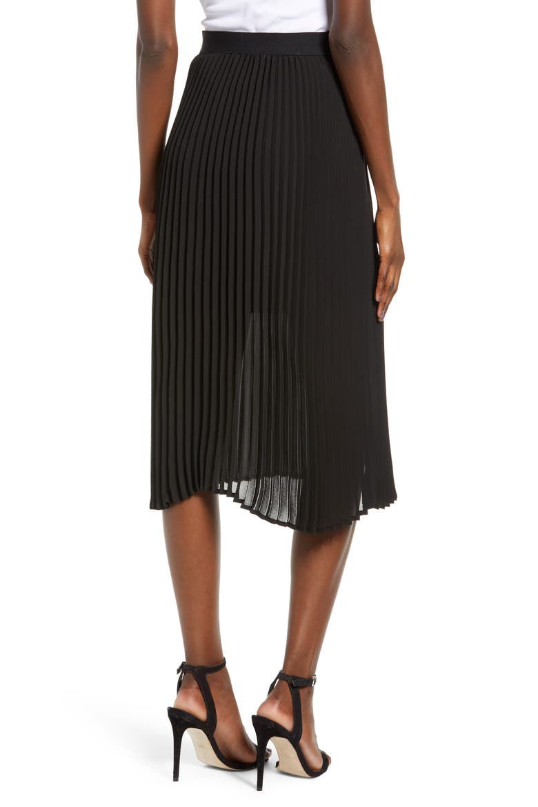 Pleated Georgette Midi Skirt, Alternate, color, BLACK