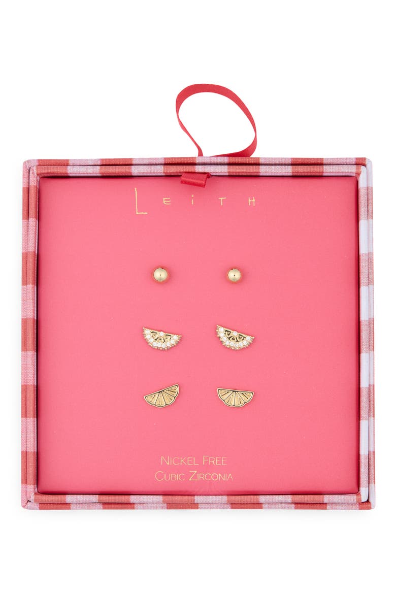 3-Pack Citrus Assorted Stud Earrings Set, Main, color, CLEAR- GOLD