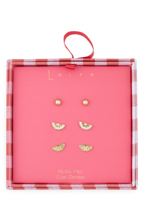 3-Pack Citrus Assorted Stud Earrings Set