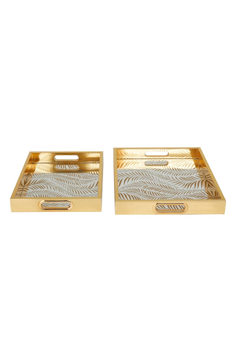 VIVIAN LUNE HOME Gold Plastic Mirrored Geometric Tray - Set of 2, Main, color, 