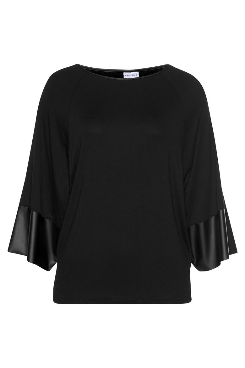 Dolman Sleeve Leather Trim Top, Alternate, color, Black