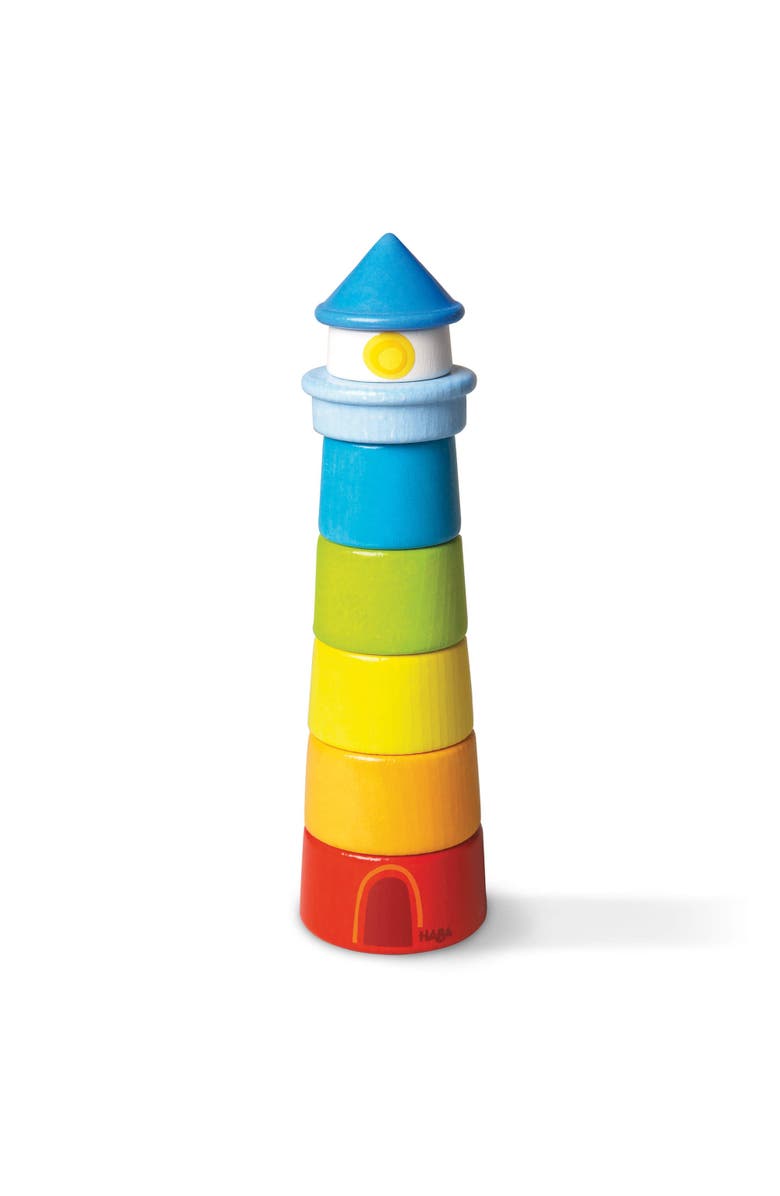 HABA Wooden Stacking Toy Rainbow Lighthouse, 8-Piece Building Blocks Set, Educational Wooden Toddler Toys for Motor Skills, Ages 1 and up, Main, color, Multi