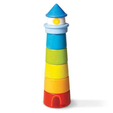Wooden Stacking Toy Rainbow Lighthouse, 8-Piece Building Blocks Set, Educational Wooden Toddler Toys for Motor Skills, Ages 1 and up