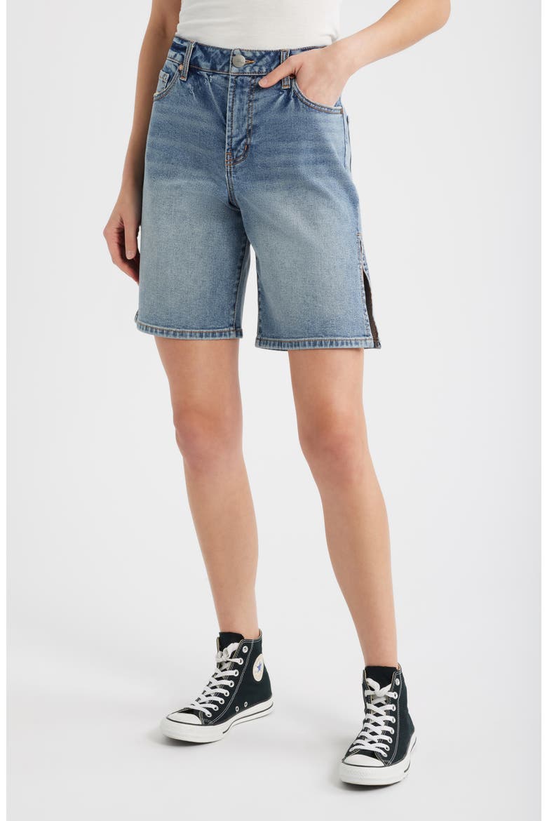 High Waist Mid Thigh Denim Shorts, Main, color, OLLY