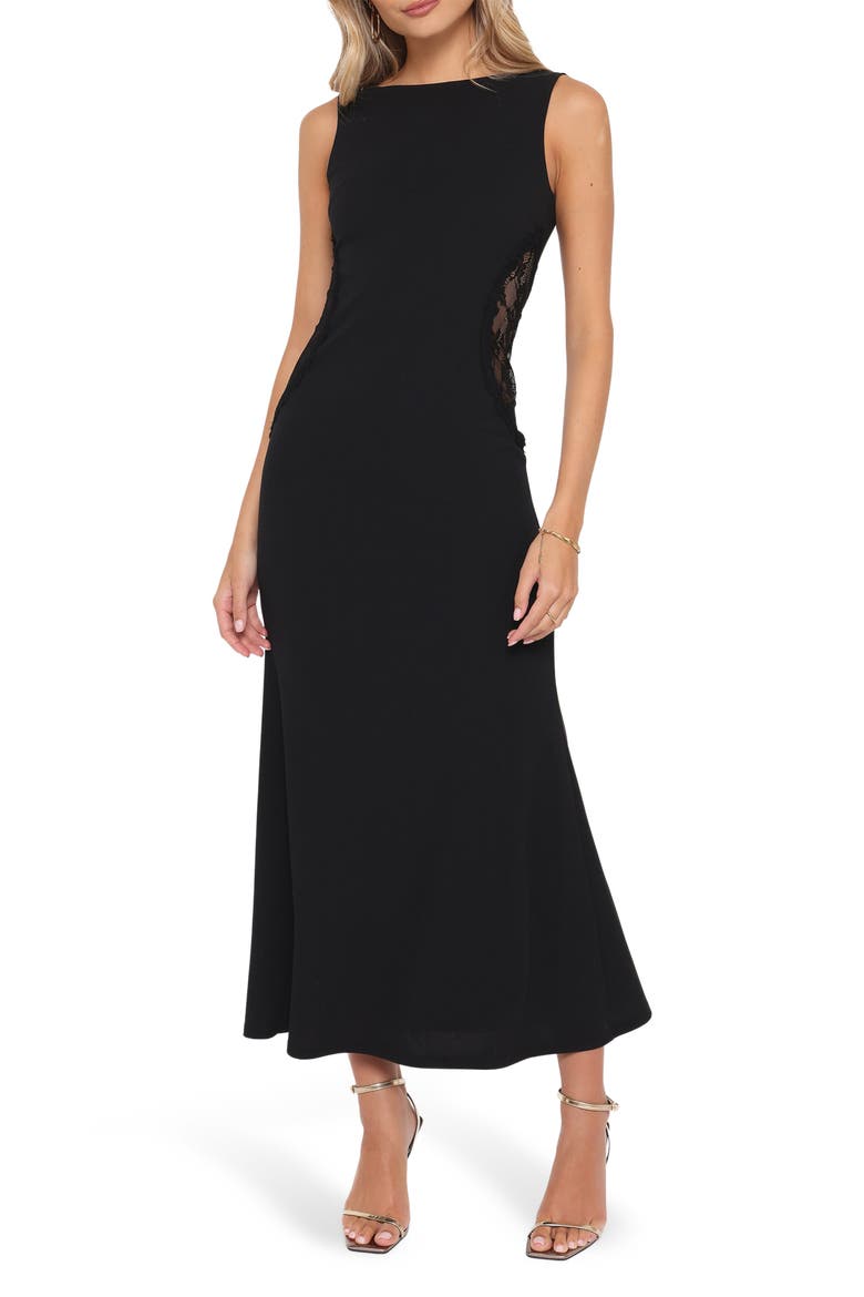 Kadija Sleeveless Lace Trim Maxi Dress, Main, color, BLACK