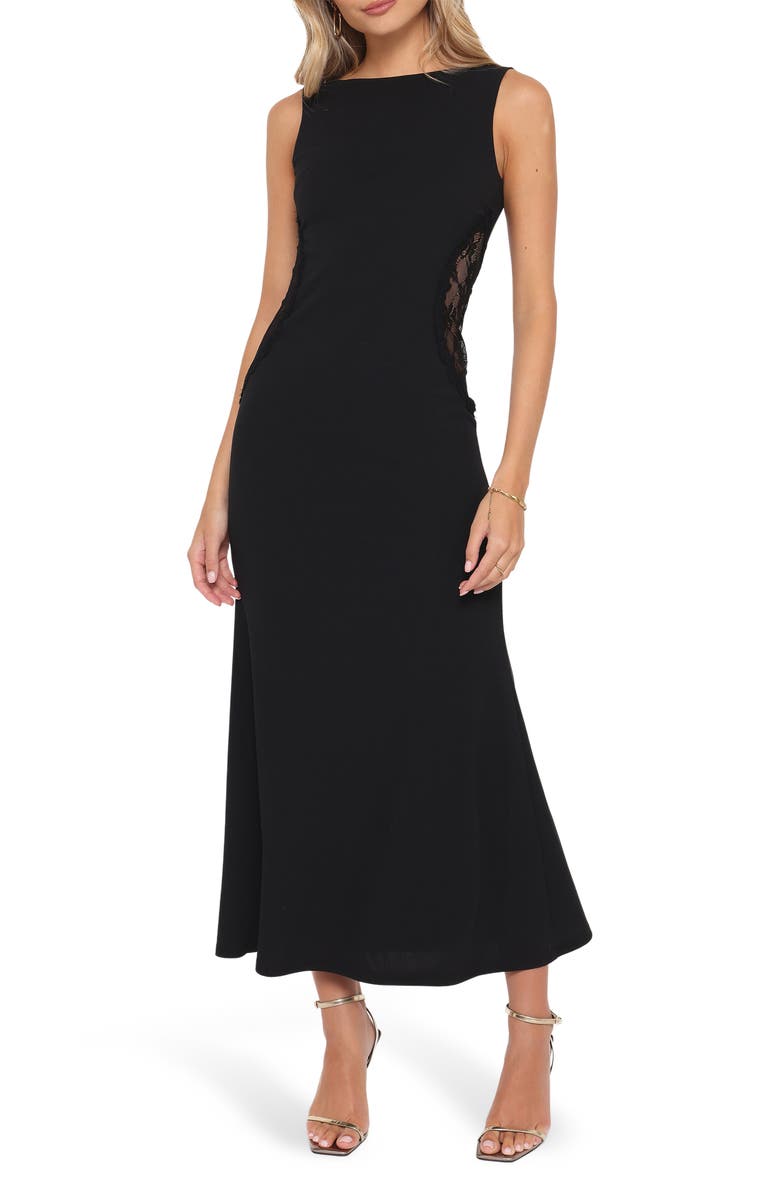 Petal & Pup Kadija Sleeveless Lace Trim Maxi Dress, Main, color, Black
