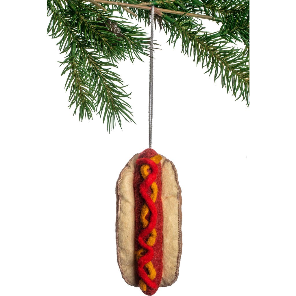 Silk Road Bazaar Hot Dog Felted Wool Ornament In Red