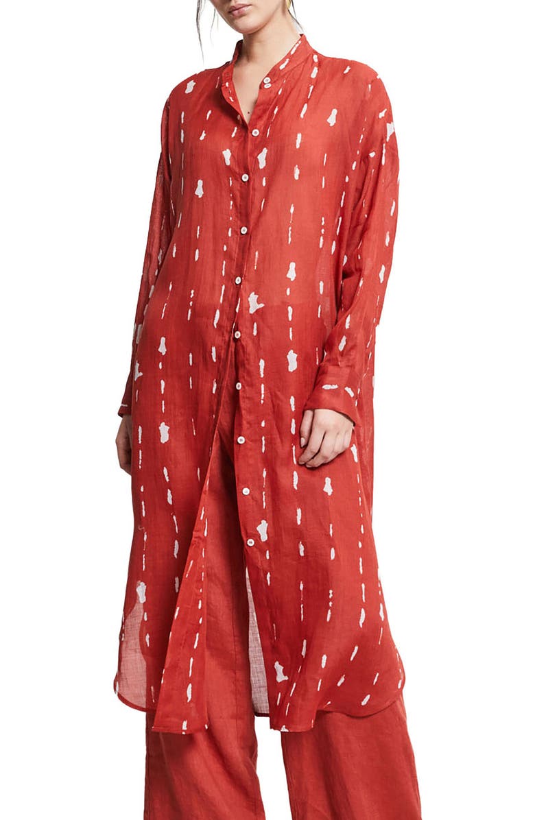 ottod'Ame Printed Midi Shirt Dress With Korean Collar, Main, color, Red