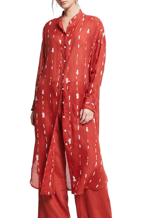 Printed Midi Shirt Dress With Korean Collar