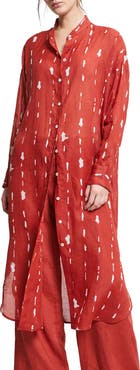 ottod'Ame Printed Midi Shirt Dress With Korean Collar