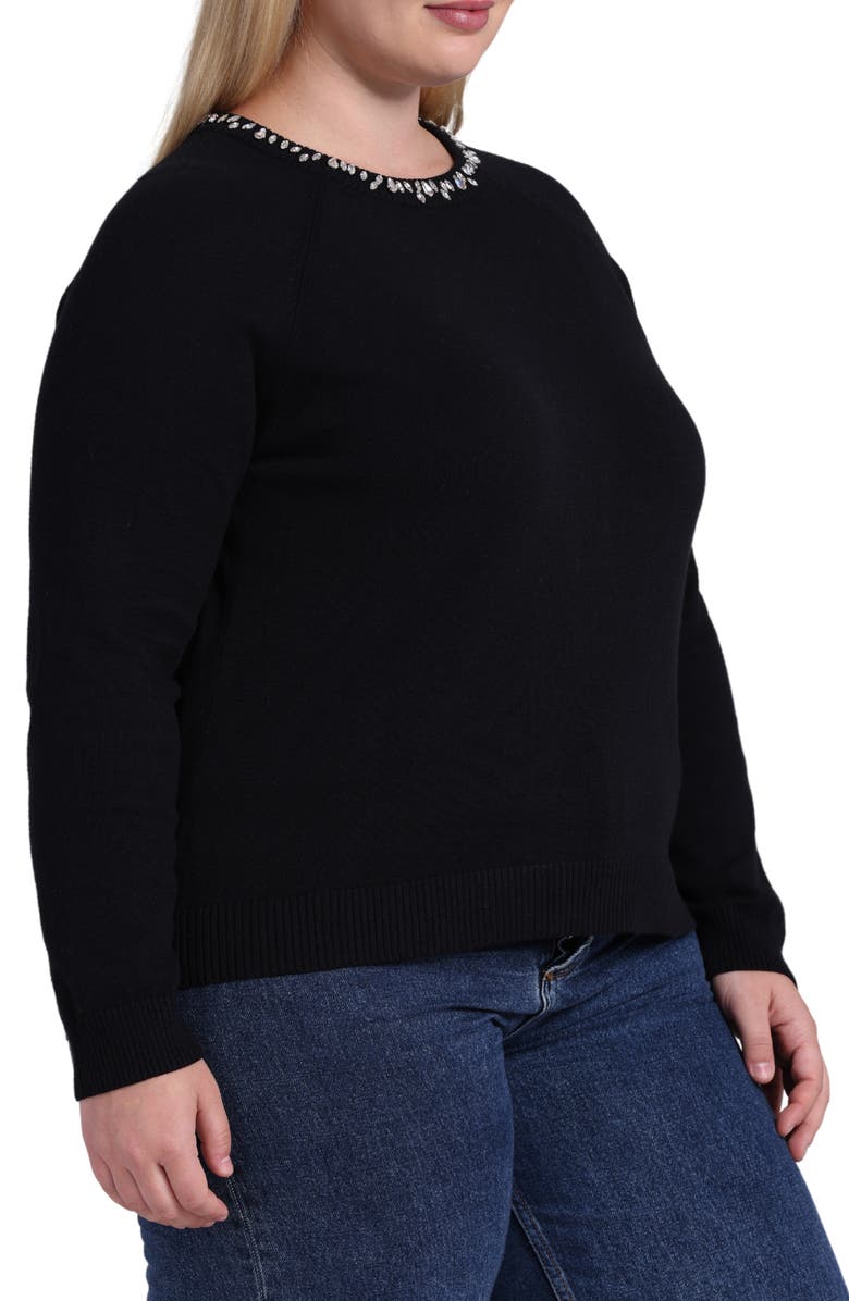 MINNIE ROSE Embellished Cotton & Cashmere Crewneck Sweater, Alternate, color, 