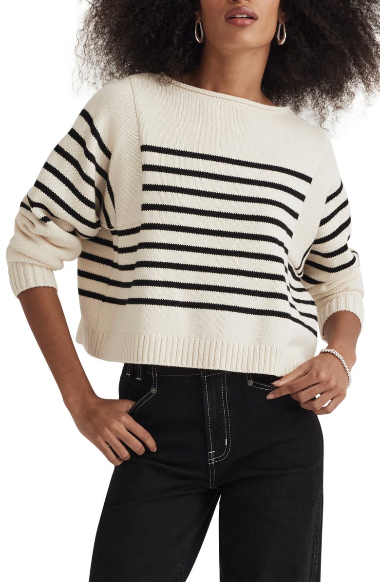 Madewell Stripe Roll Neck Pullover Sweater, Main, color, 